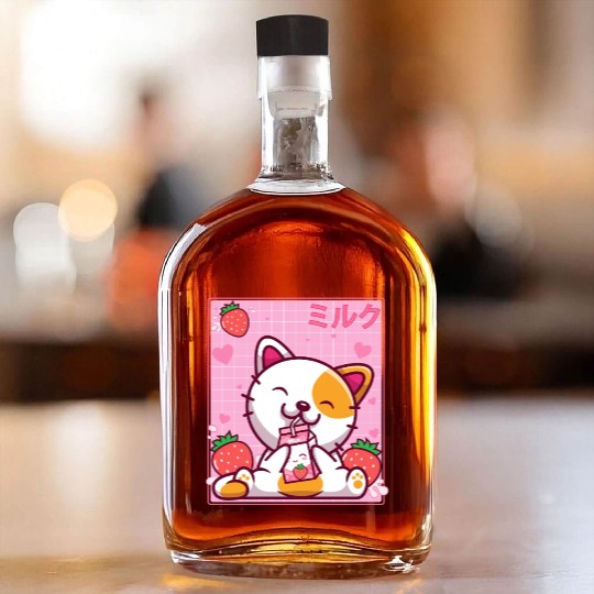 Kawaii Kitten Cute Cat Strawberry Milk Shake Whiskey Bottles