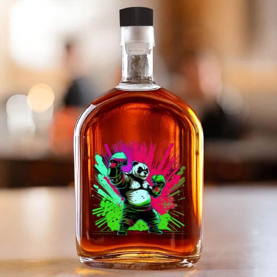 Cool Colorful Panda Boxer MMA Martial Arts Whiskey Bottles