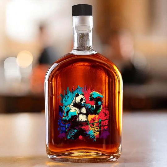 Funny Colorful Panda Boxer MMA Martial Arts Whiskey Bottles