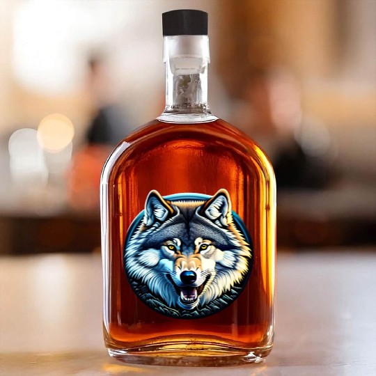 A fierce wolf howling at the moon Whiskey Bottles