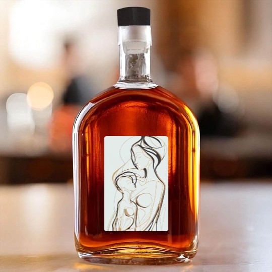 Black, Gold & White Abstract Mother & Daughter Whiskey Bottles