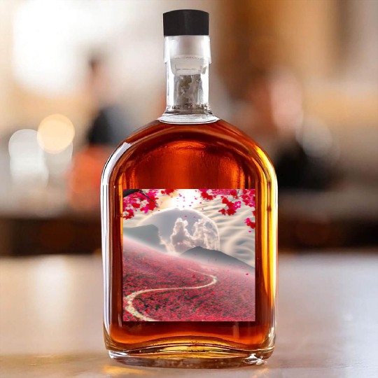 Misty Mountain Cherry Blossom Landscape Whiskey Bottles