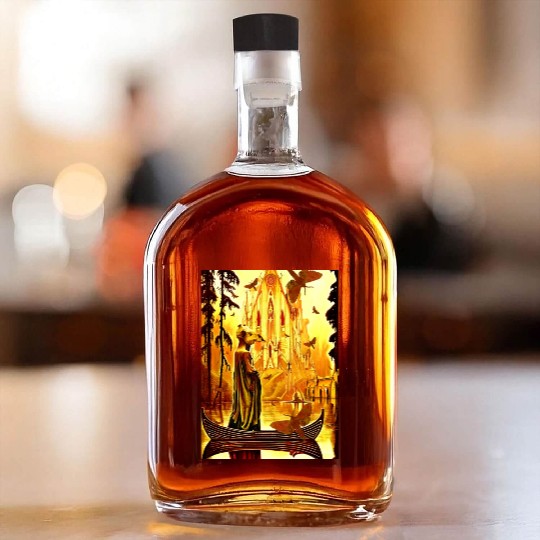 Trippy Demonic Animal Skull Figure On Boat Whiskey Bottles