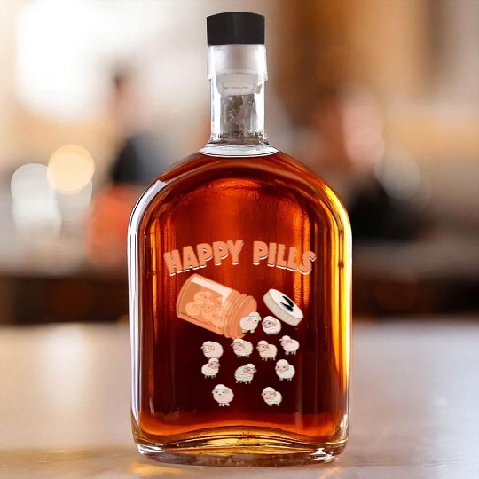 Happy Pills Sheep Funny Farm Animal Lovers Humor Whiskey Bottles