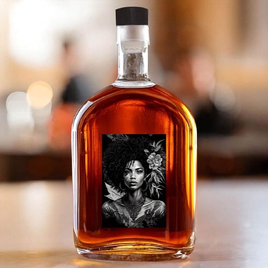 Black-and-White Afrocentric Art Whiskey Bottles