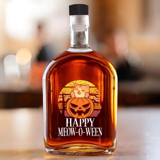 Happy Meow O Ween Funny Cat Lover Whiskey Bottles