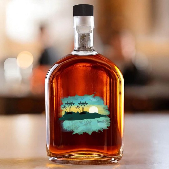 Beach Sunset Watercolor Design Sublimation Art 2 Whiskey Bottles