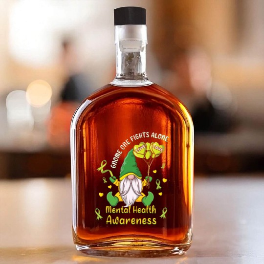 Gnomes May Green Mental Health Awareness Month Whiskey Bottles