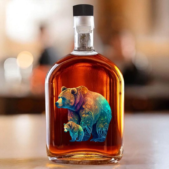 Mother Bear and Cub Sublimation Graphic Wild 1 Whiskey Bottles