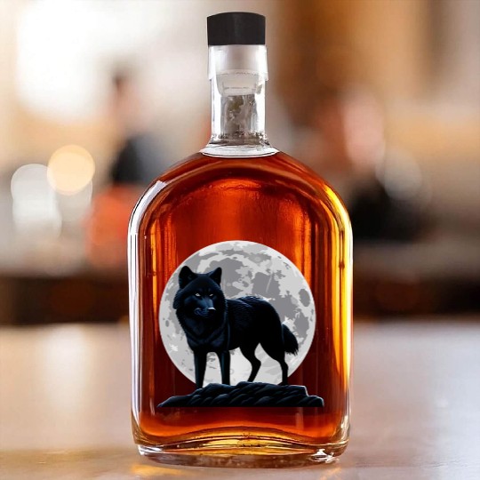 Wolf howling at the moon graphic Whiskey Bottles