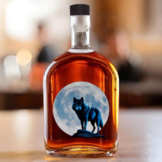 Wolf howling at the moon graphic Whiskey Bottles