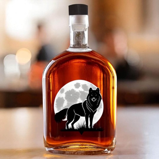 Wolf howling at the moon graphic Whiskey Bottles