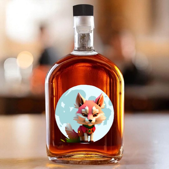 Wolf howling at the moon graphic Whiskey Bottles