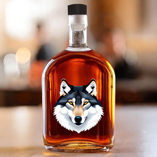 Wolf howling at the moon graphic Whiskey Bottles