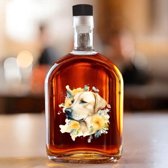 Yellow Lab Dog Watercolor Floral Whiskey Bottles