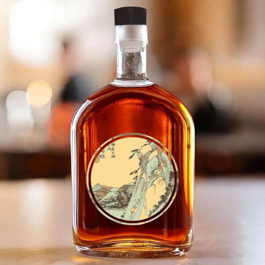 Japanese mountain painting Whiskey Bottles