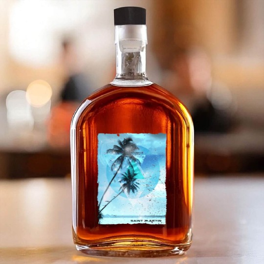 Artistic Saint Martin Palm Tree Vacation Whiskey Bottles