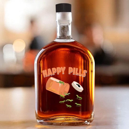 Happy Pills Green Anole Funny Lizard Lovers Humor Whiskey Bottles