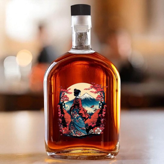 Mount Fuji Fujisan Fujiyama Floral Geisha Whiskey Bottles