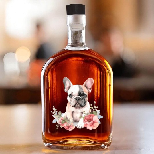 French Bull Dog Watercolor Floral French Bulldog Whiskey Bottles