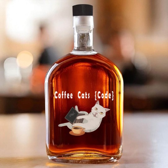Coffee Cats and Code. Cat and Programming Whiskey Bottles