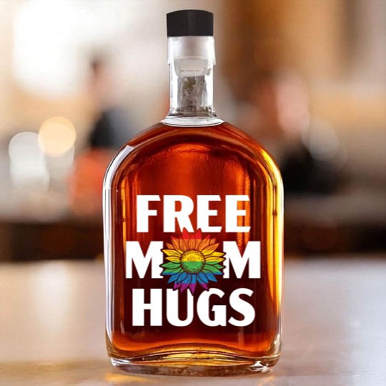 Free Mom Hugs Rainbow Pride Month LGBTQ Gay Pride Whiskey Bottles