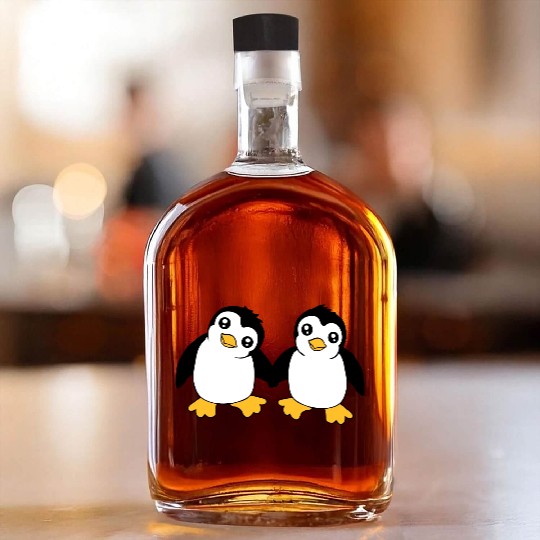 2 Cute Little Funny Penguins Friends Love Team Whiskey Bottles