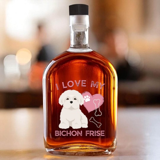 Cute puppy Bichon Frise Valentines Dog lover dogs Whiskey Bottles