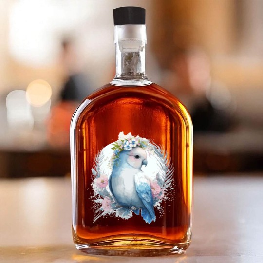 Cute Watercolor Lovebird Bird Flower Crown Pet Bir Whiskey Bottles