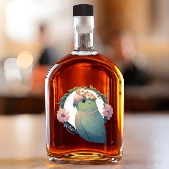 Watercolor Parrotlet Parakeet Bird Flower Crown Pe Whiskey Bottles