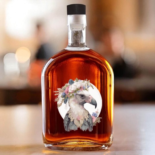 Cute Vulture Bird Flower Crown Floral Exotic Birds Whiskey Bottles