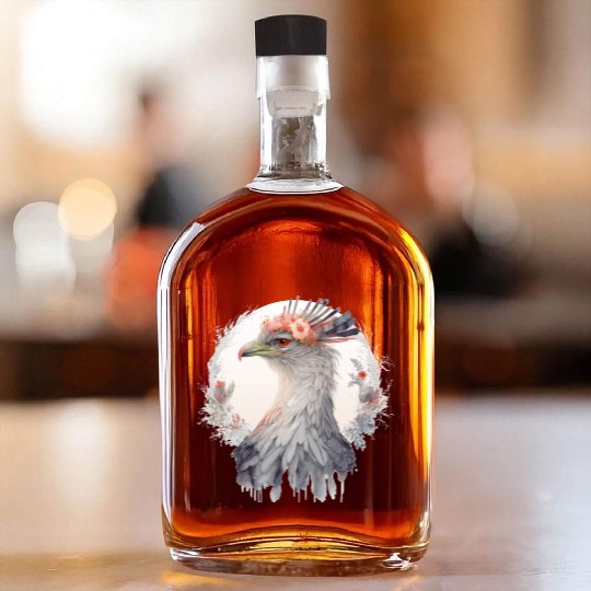 Cute Secretary Bird Flower Crown Floral Exotic Bir Whiskey Bottles
