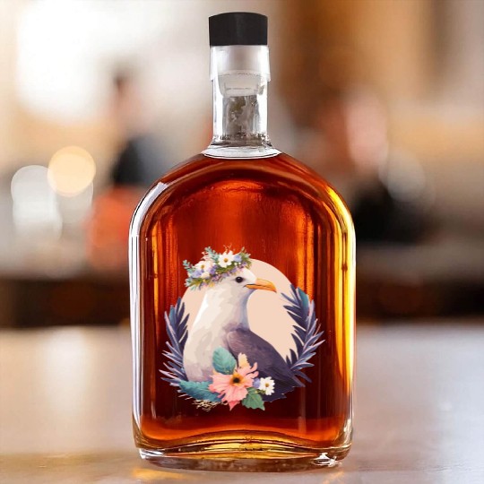 Cute Seagull Bird Flower Crown Floral Birds Whiskey Bottles