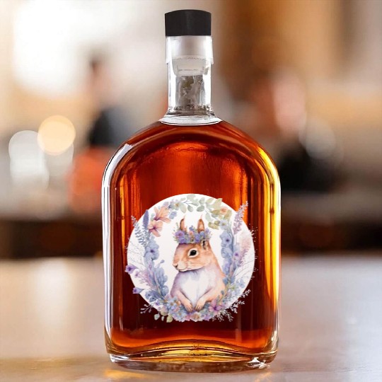 Cute Squirrel Flower Crown Animal Lovers Whiskey Bottles