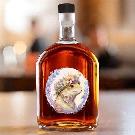 Floral Bearded Dragon Flower Crown Pet Lizard Love Whiskey Bottles