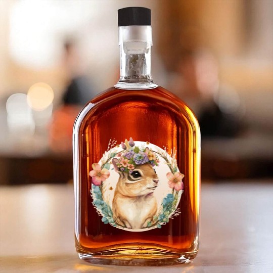 Cute Watercolor Chipmunk Flower Crown Floral Roden Whiskey Bottles