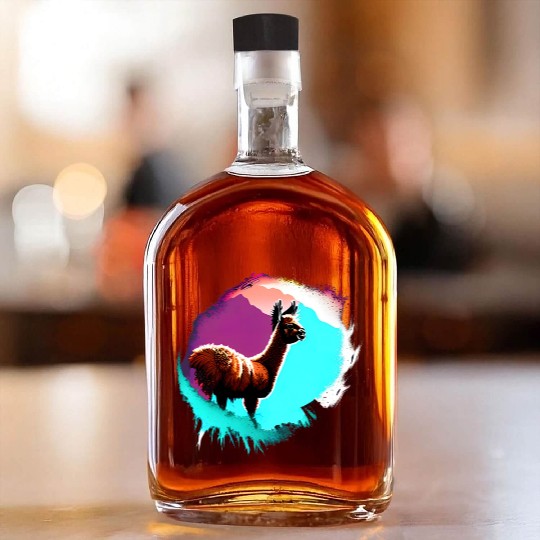 Cute Vintage Ink Splash Llama Retro Llama Whiskey Bottles