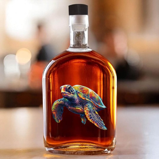 Colorful underwater sea turtle dreamlike beautiful Whiskey Bottles