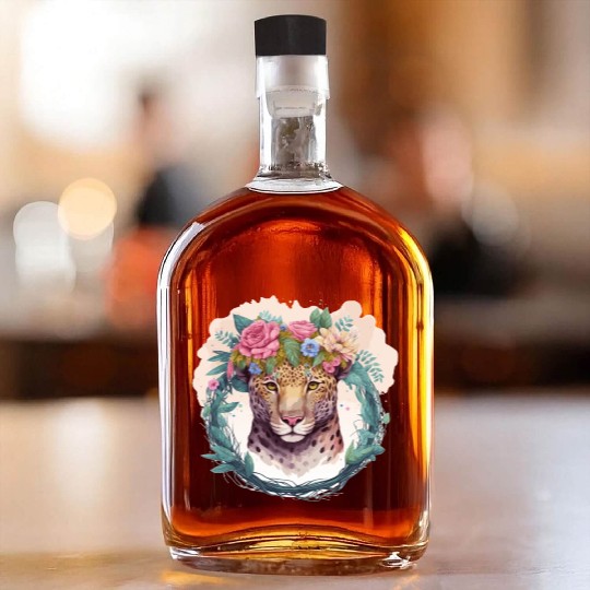 Jaguar Flower Crown Floral Watercolor Whiskey Bottles