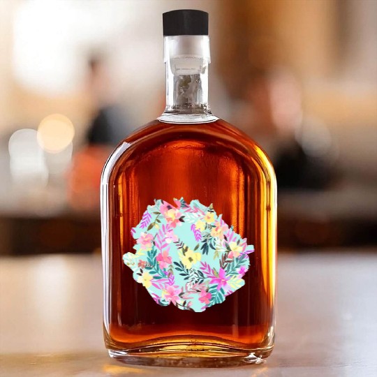 Hibiscus Floral Tropical Blue Whiskey Bottles