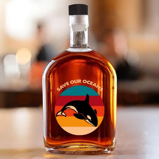 Save Our Oceans Wildlife Orca Whale Climate Change Whiskey Bottles