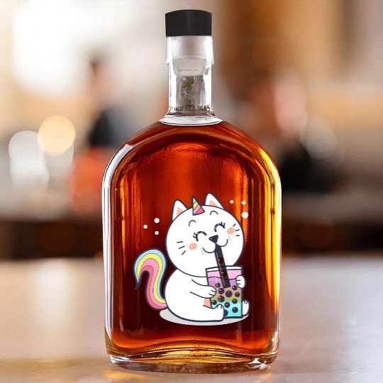 Bubble Tea Cute Kawaii Unicorn Cat Japanese Whiskey Bottles