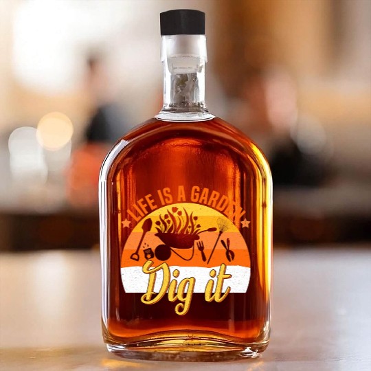 Life is a Garden Dig it Succulent Gardening Grass Whiskey Bottles