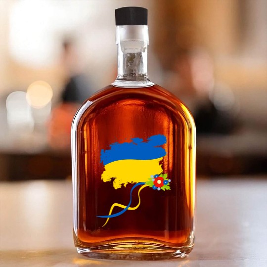 Ukraine Flag With Folk Flowers Ukrainian Pride Whiskey Bottles