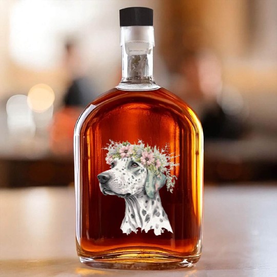 Cute Dalmatian Flower Crown Pet Dog Breed Floral P Whiskey Bottles