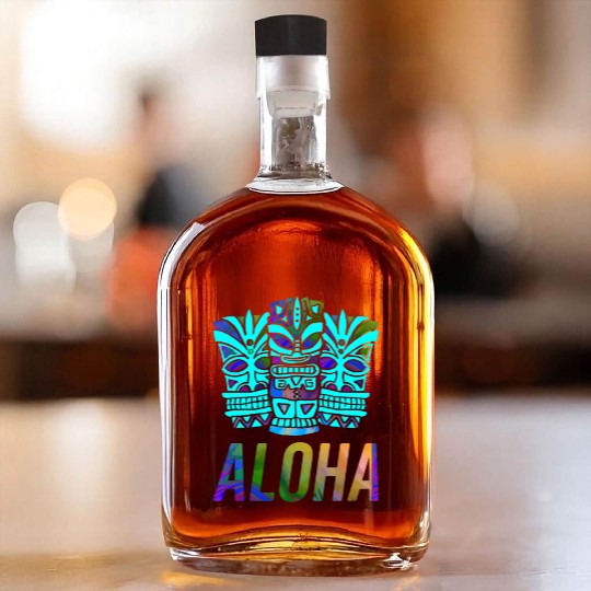 Tiki Aloha Hawaiian Travel Tropical Vacation Whiskey Bottles