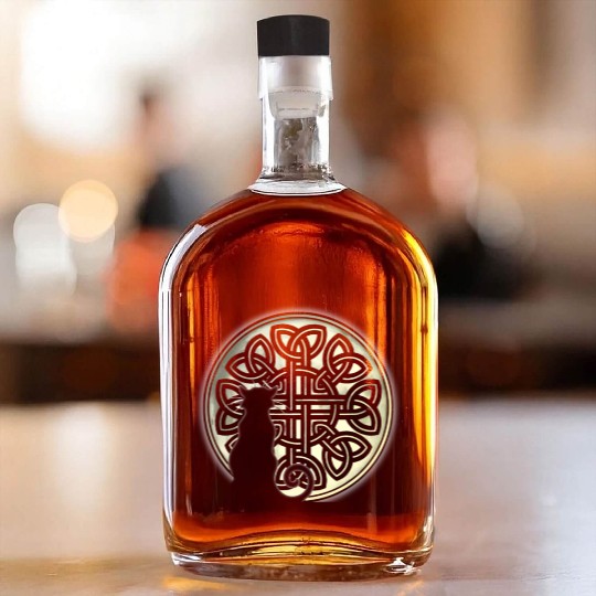 Celtic Knot Cat And The Moon Whiskey Bottles