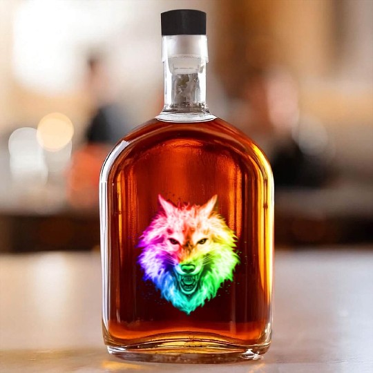 Bright Colorful Wolf Head – Rainbow Howling Wolf F Whiskey Bottles