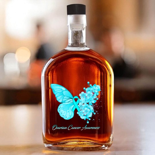 Ovarian Cancer Awareness Ribbon Teal Ovarian Cance Whiskey Bottles