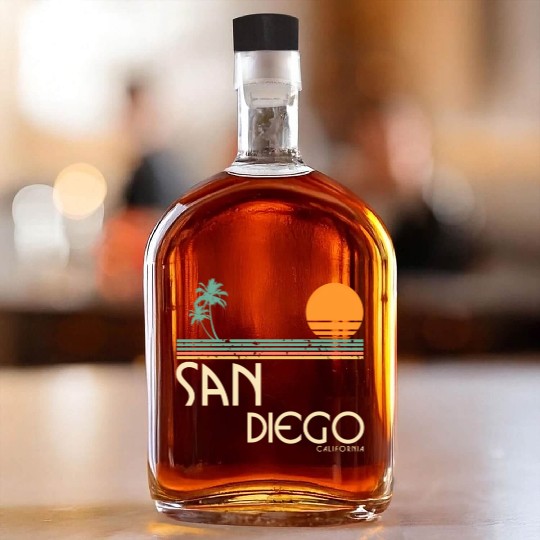 San Diego California Sunset Palms Whiskey Bottles
